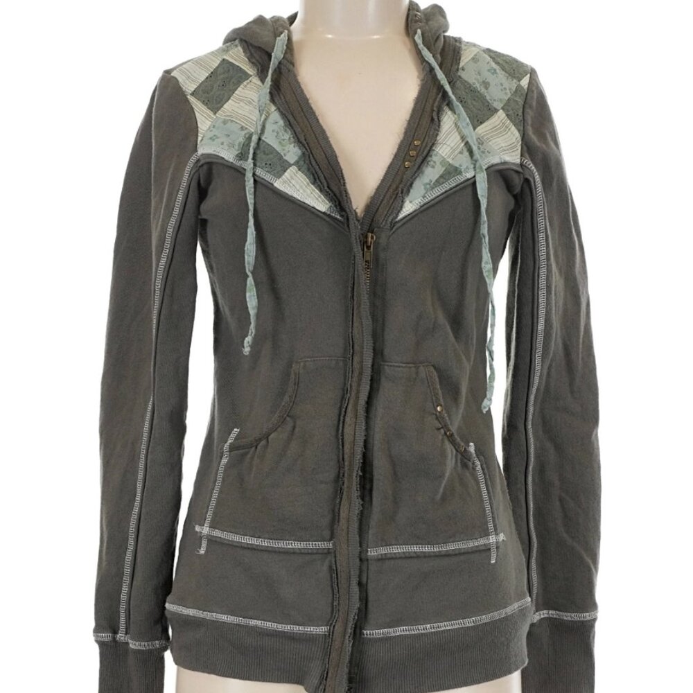 Intimately Free People Boho Patchwork Zip Up Hoodie Distressed Vintage Label MED